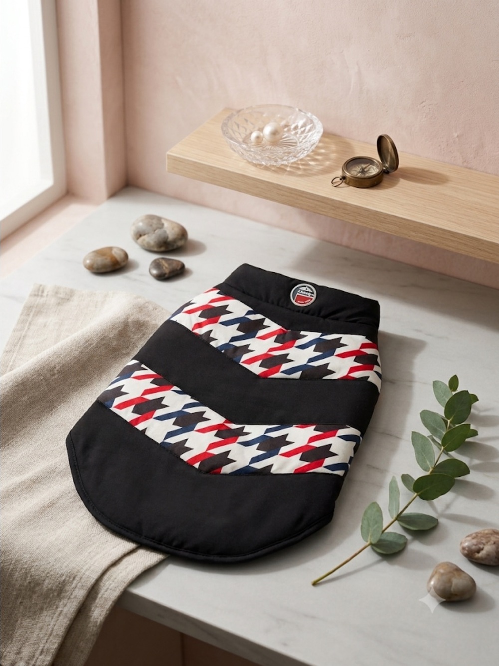 red blue white black size, large dog jacket